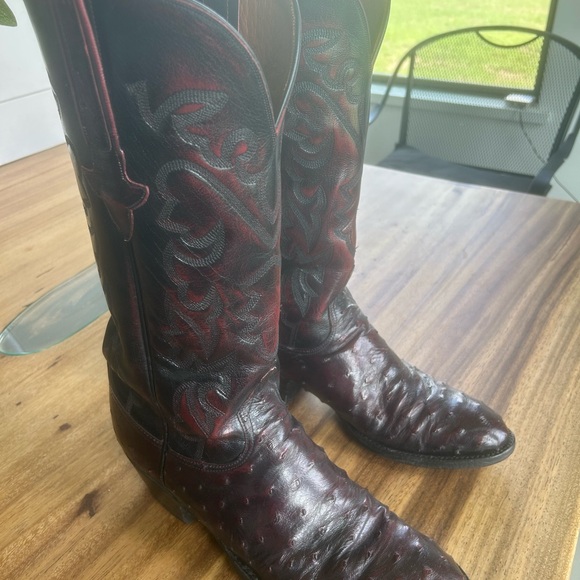 Lucchese Dark Red Leather Cowboy Boots - Picture 1 of 5